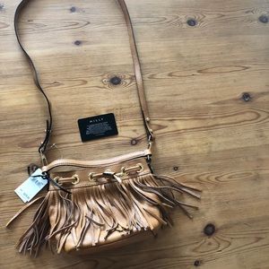NWT-Milly leather w/ fringe crossbody/hand bag.